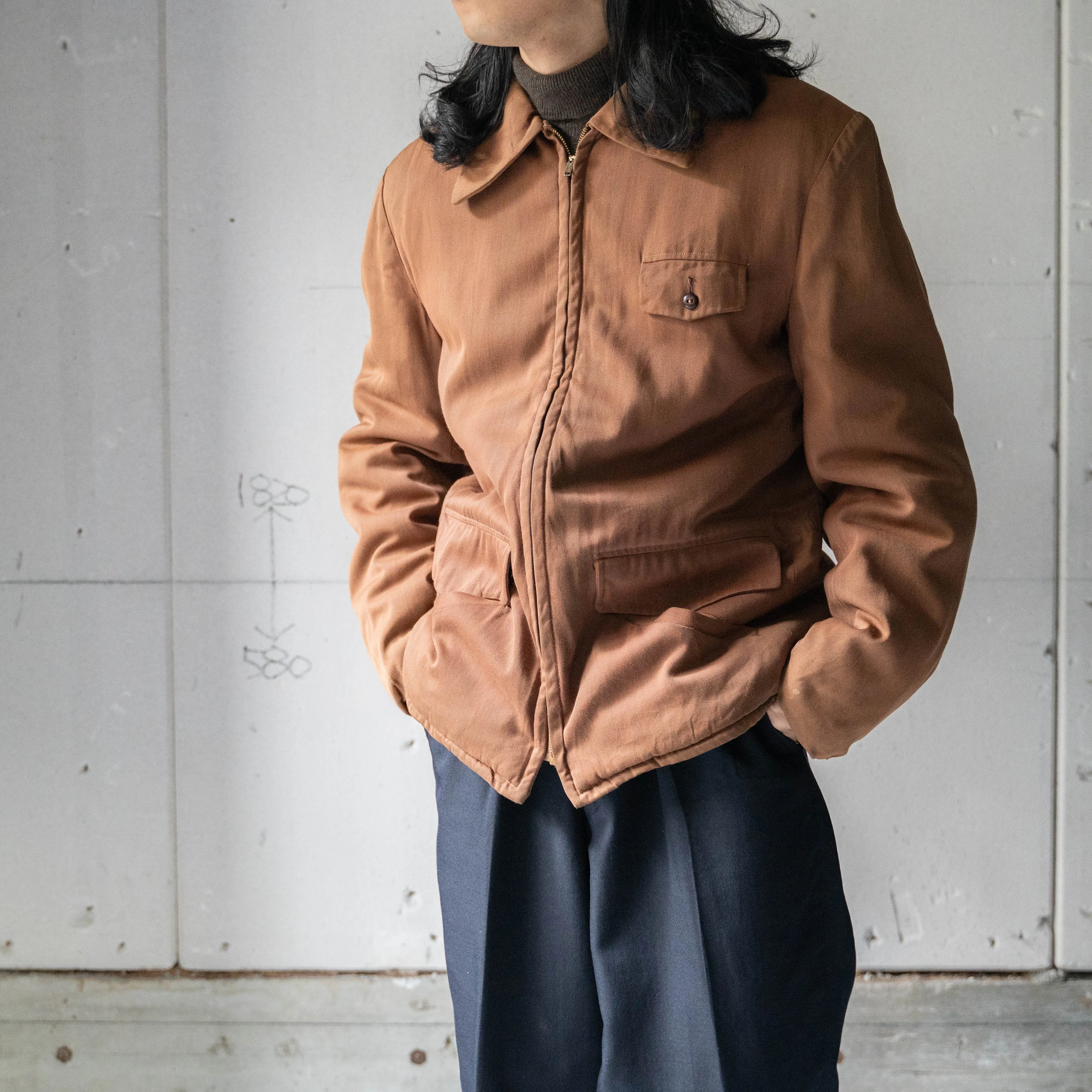 1950s USA brown color gabardine zip up jacket