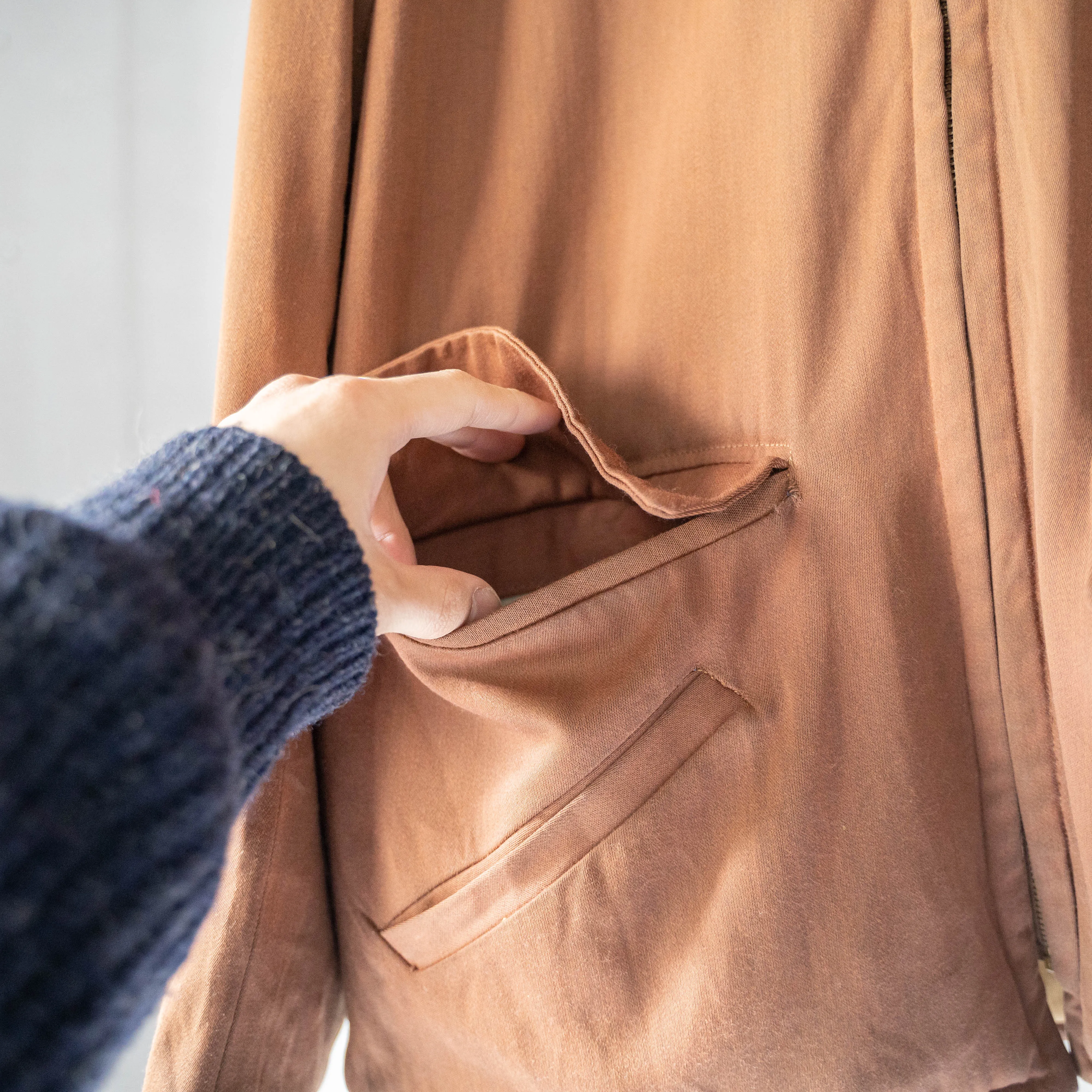 1950s USA brown color gabardine zip up jacket