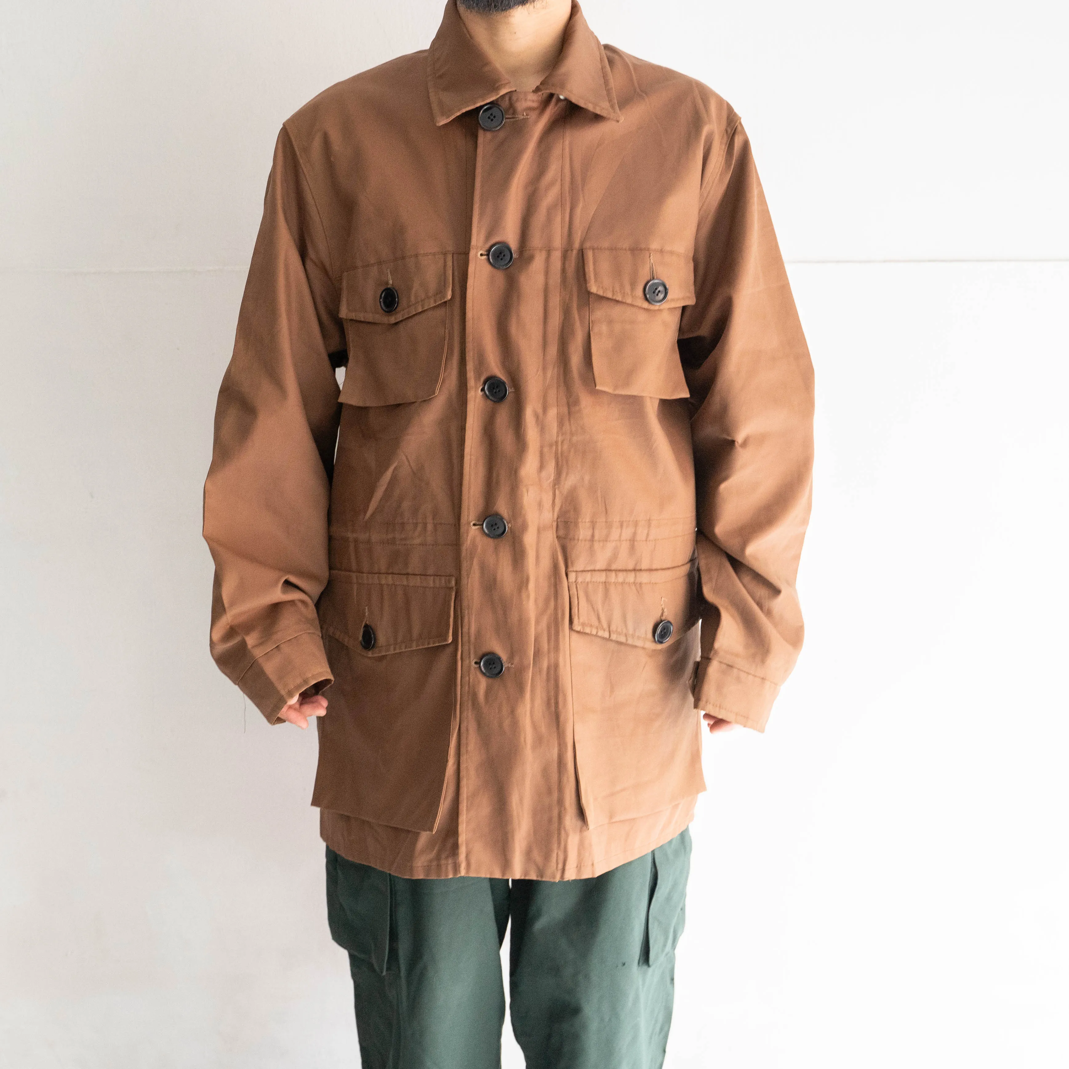 1970s brown color 4pockets nylon jacket -military like-