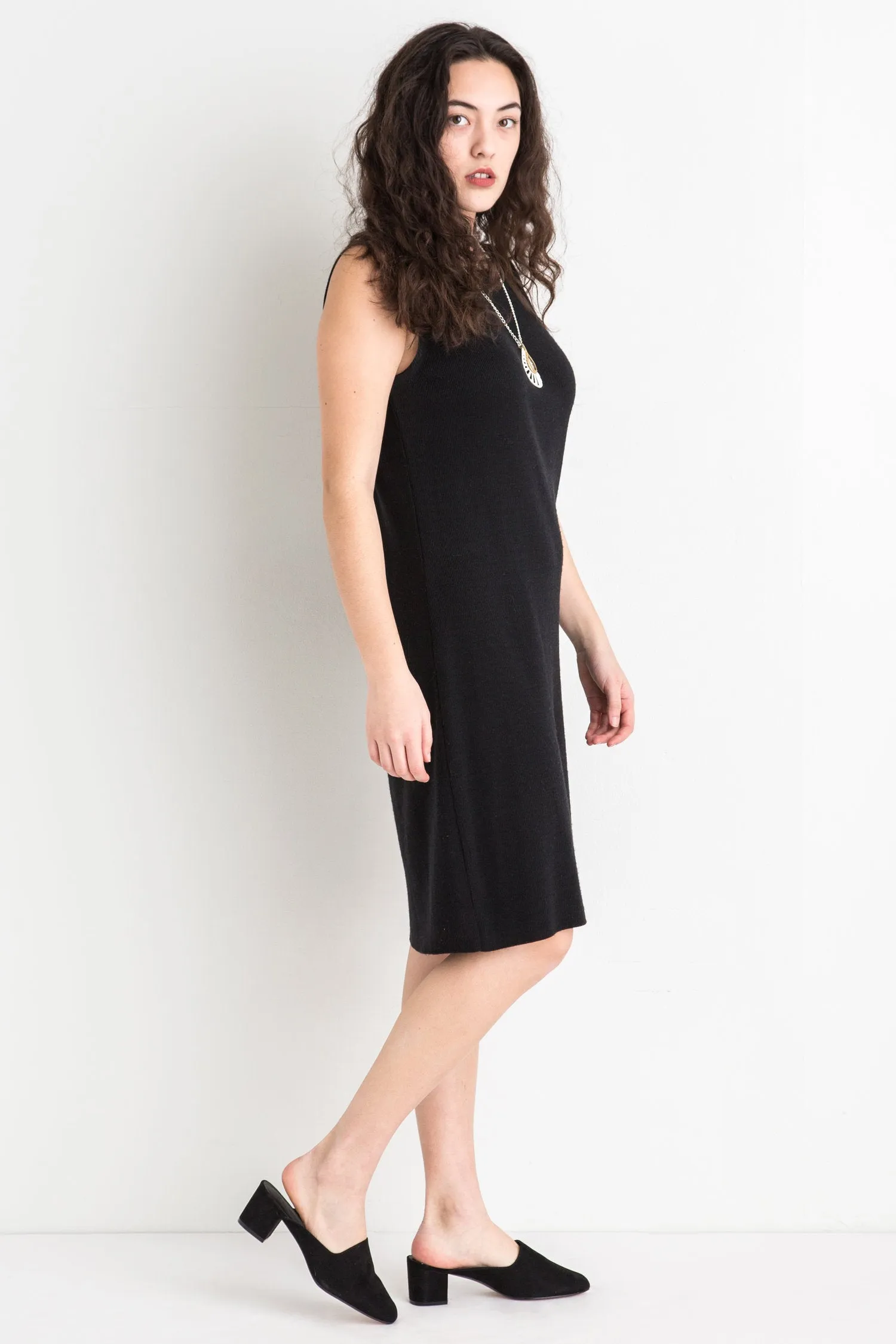 90s Black Knit Tank Dress M