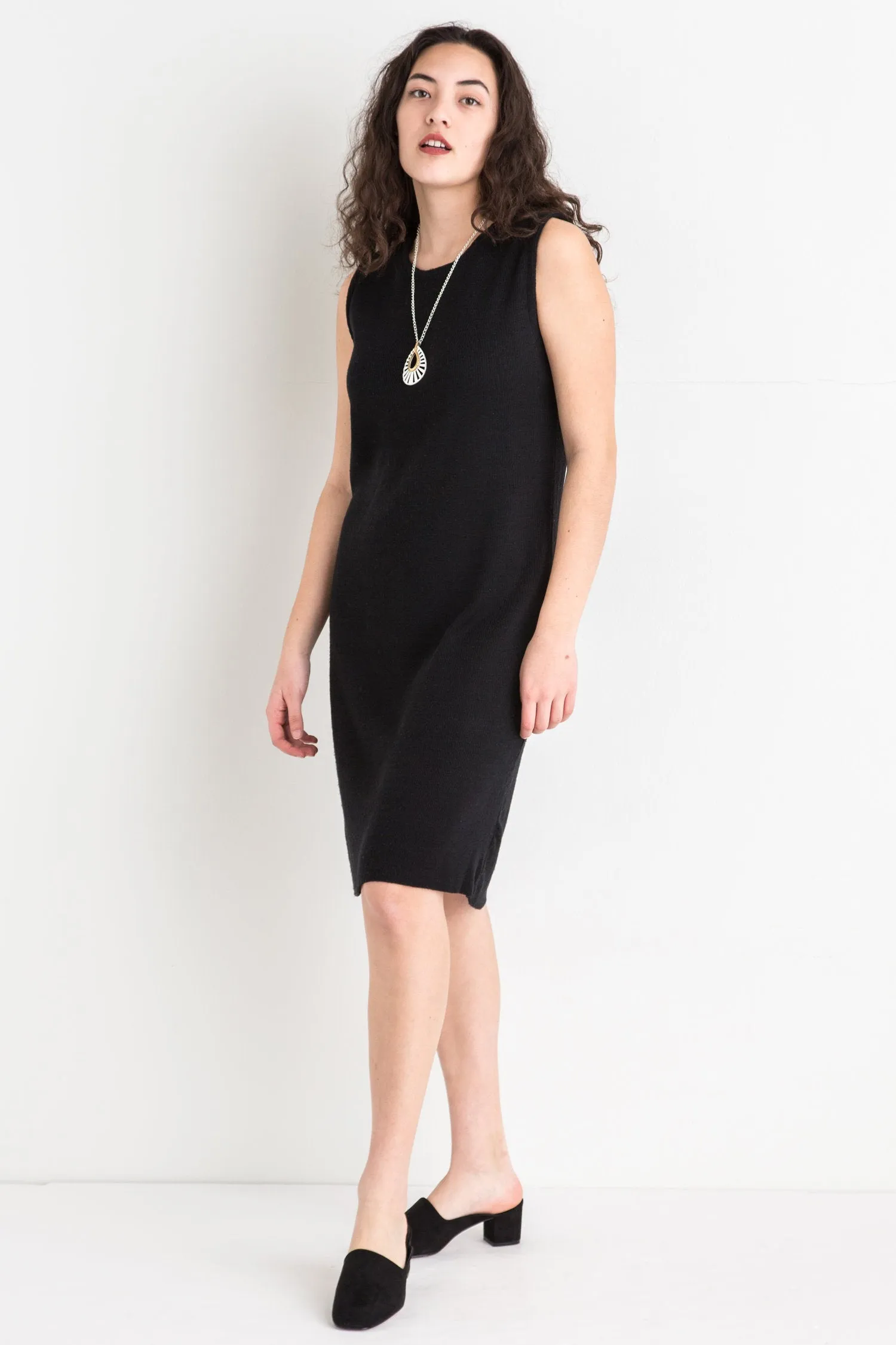 90s Black Knit Tank Dress M