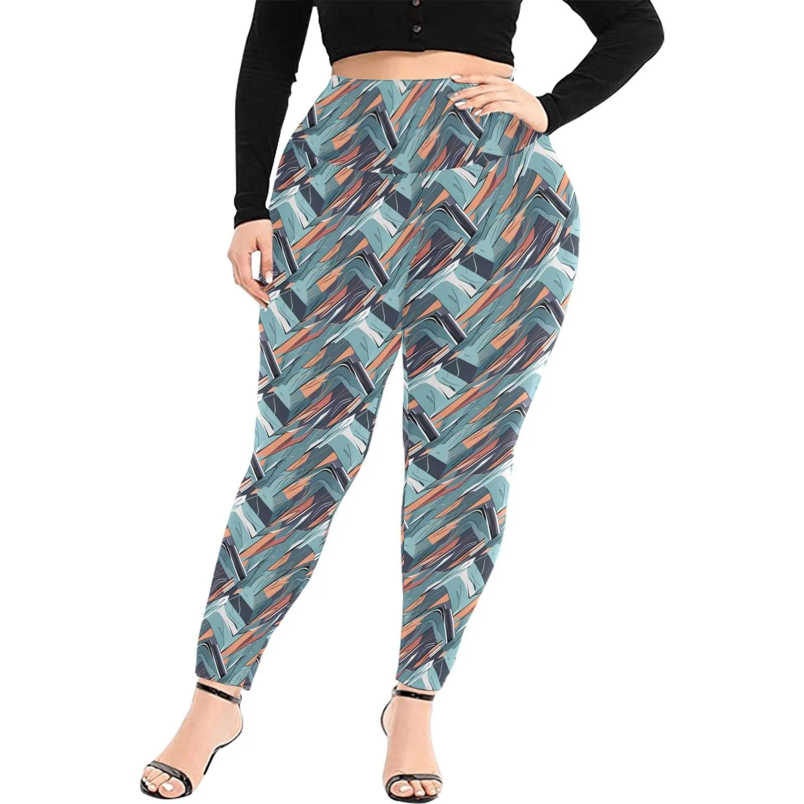 Abstract Breeze Women's Plus Size High Waited Leggings Women's High Waist Leggings(Plus Size)(ModelL45)