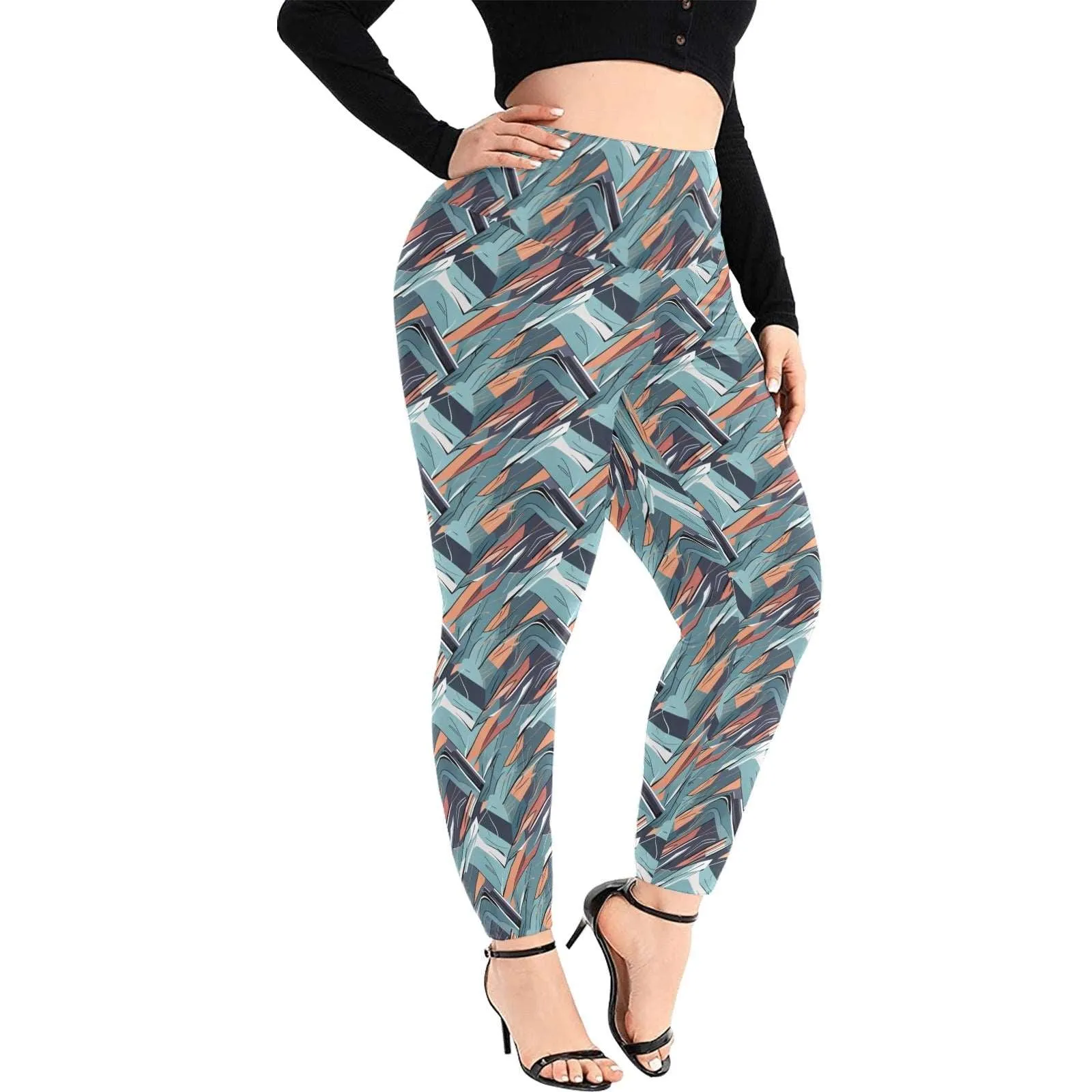 Abstract Breeze Women's Plus Size High Waited Leggings Women's High Waist Leggings(Plus Size)(ModelL45)