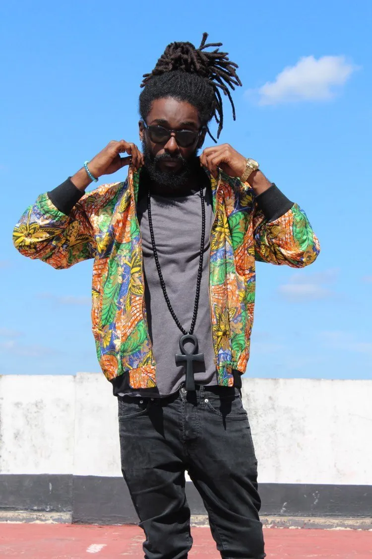 African Clothing - Festival Bomber Jacket in Gold Print