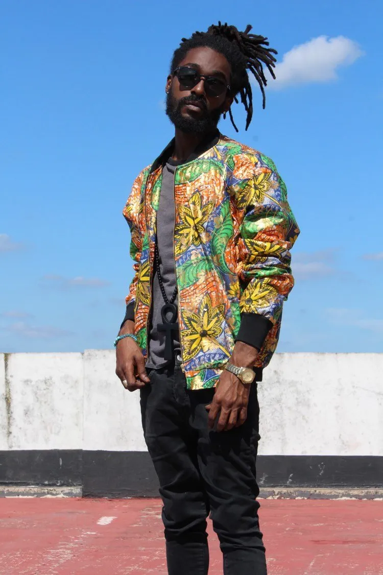 African Clothing - Festival Bomber Jacket in Gold Print