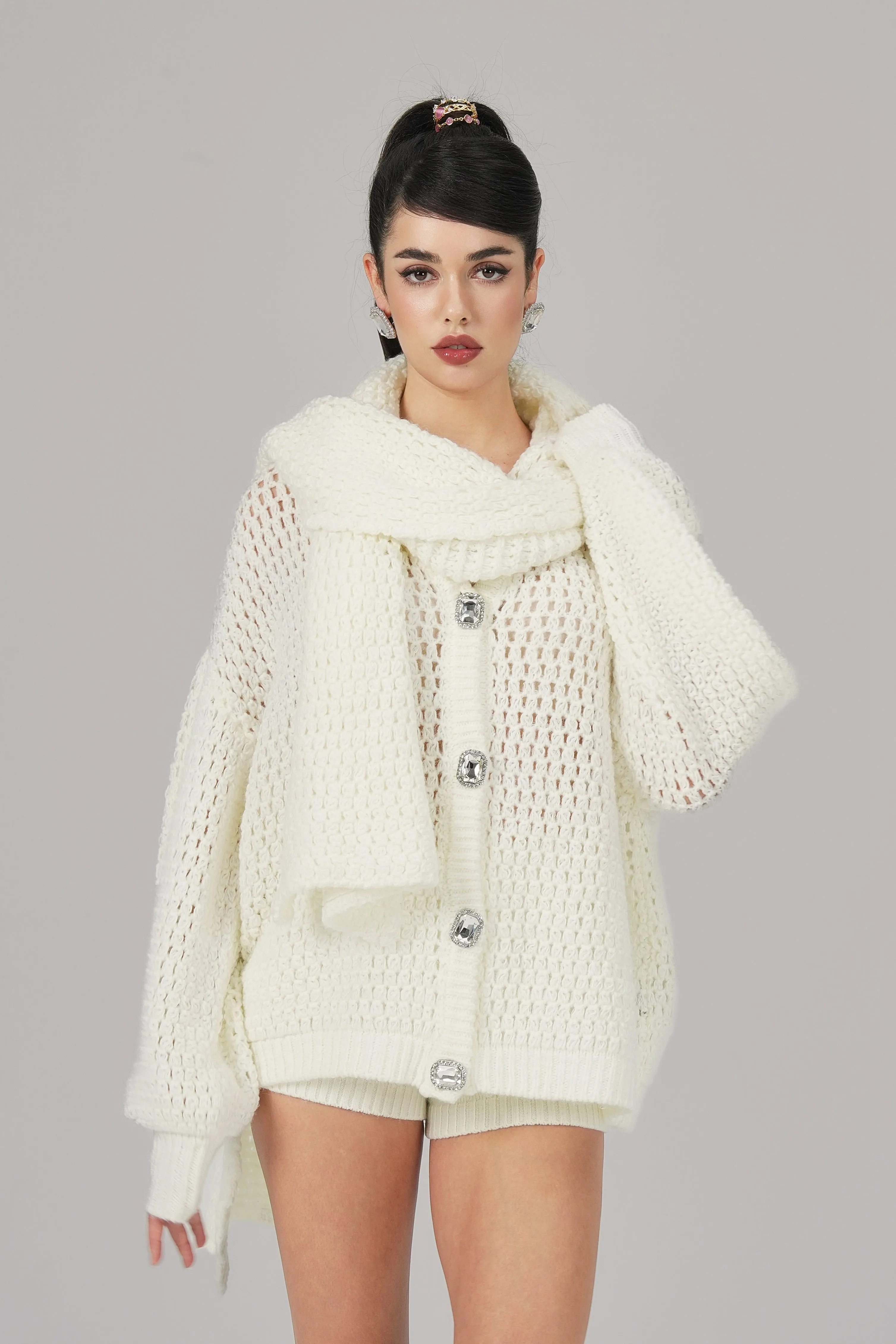 Alexis Cardigan   Scarf Set (White)