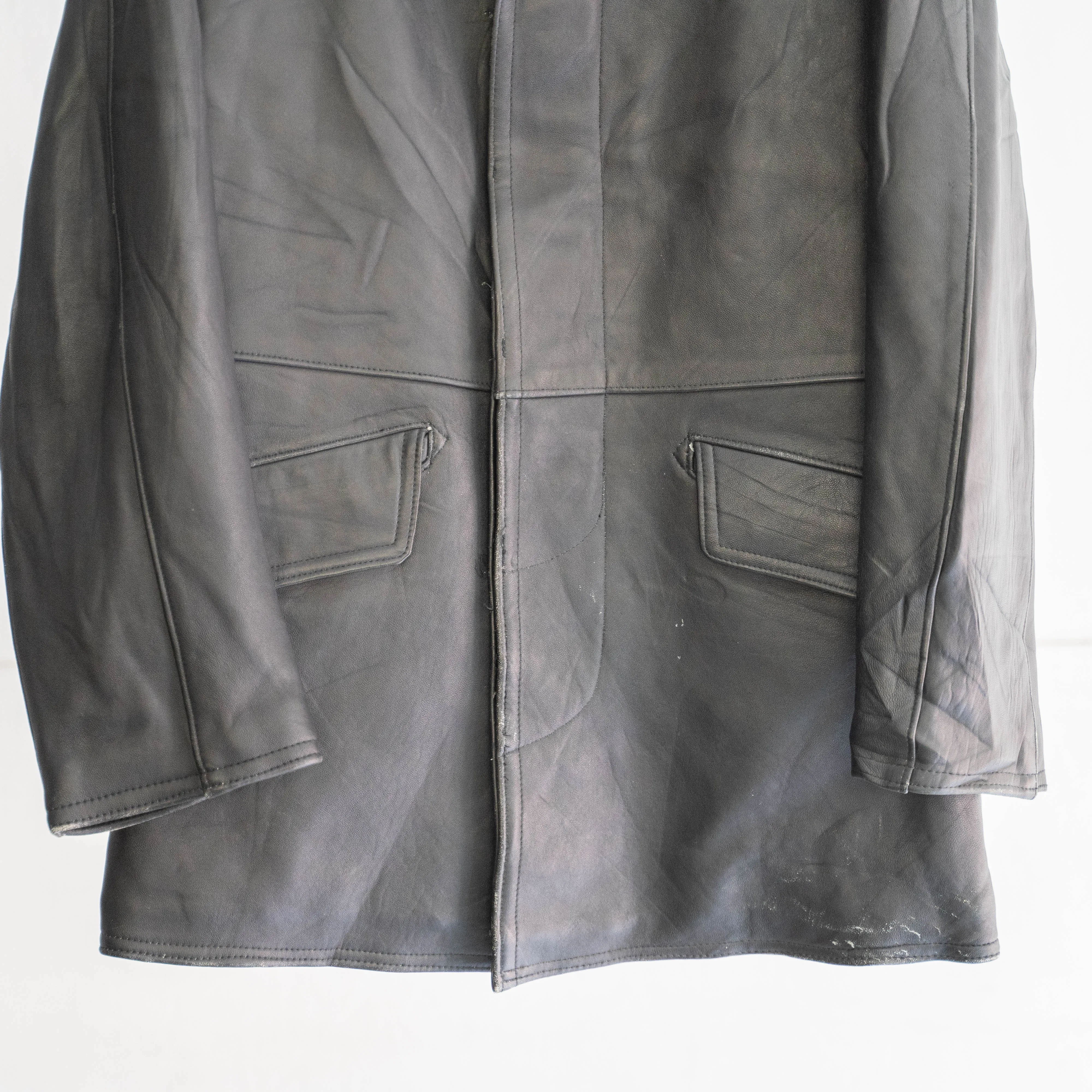 around 1960s french black color leather jacket with single breasted