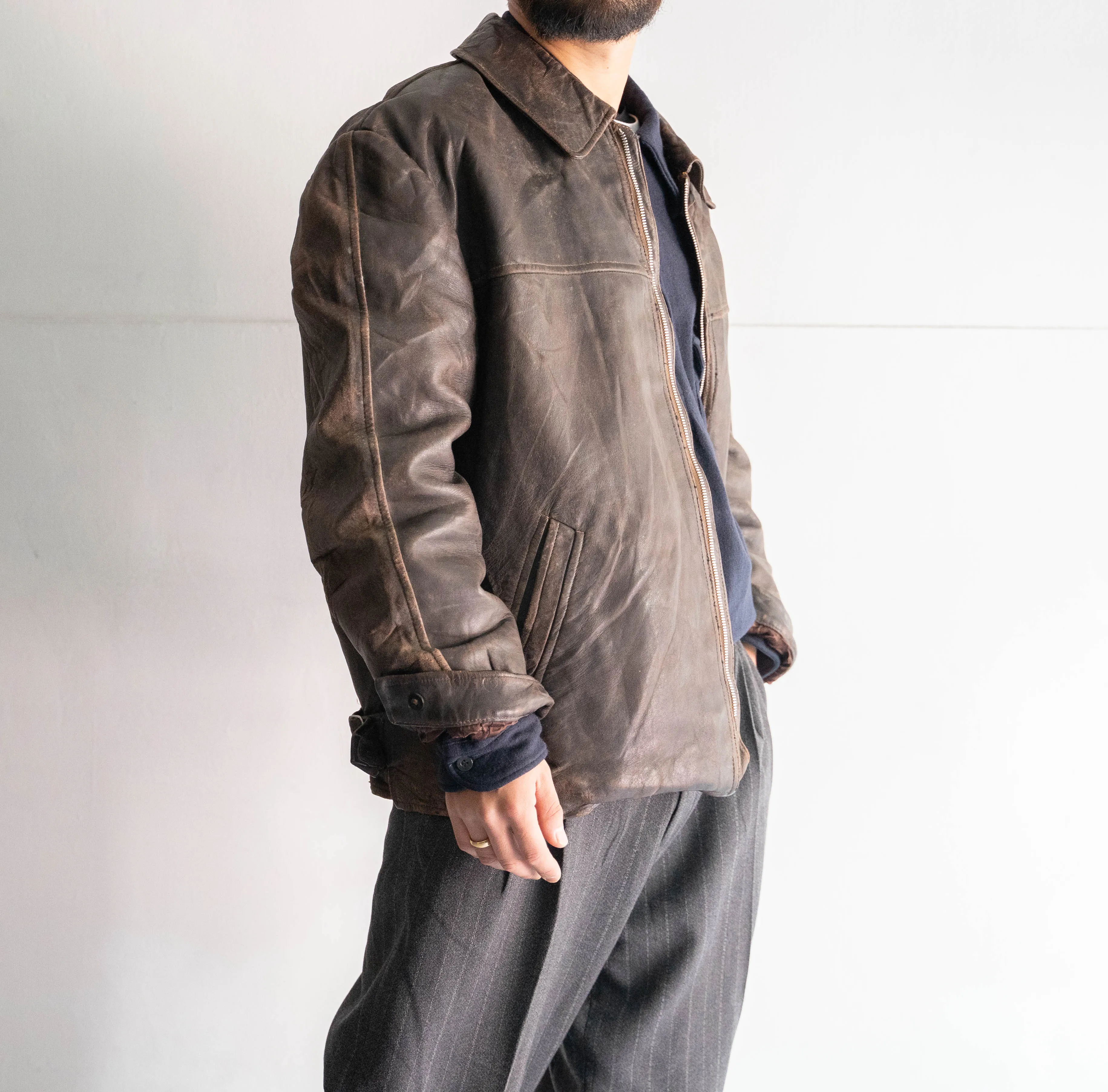 around 1960s Germany brown color leather jacket -good fade-