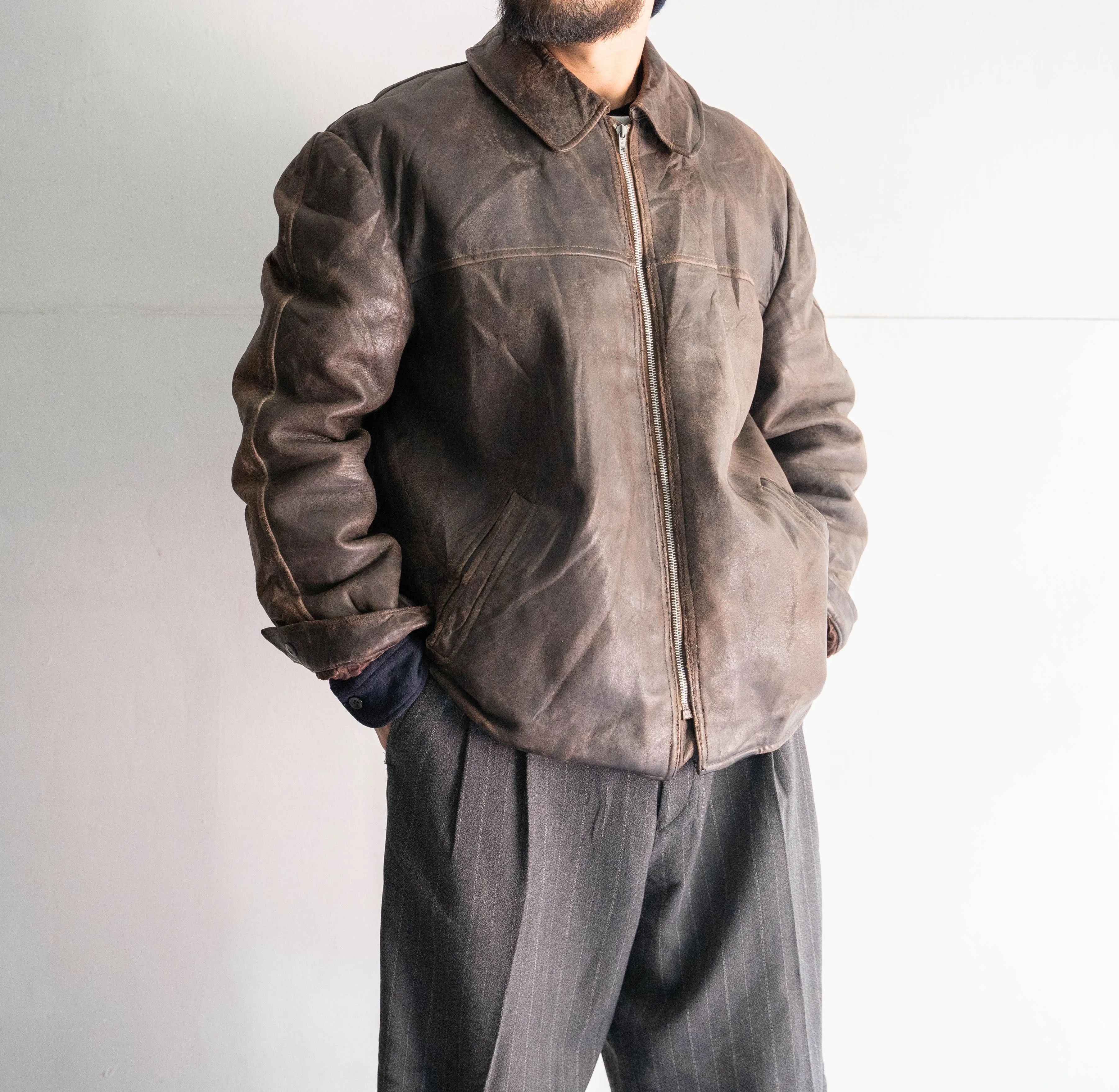 around 1960s Germany brown color leather jacket -good fade-