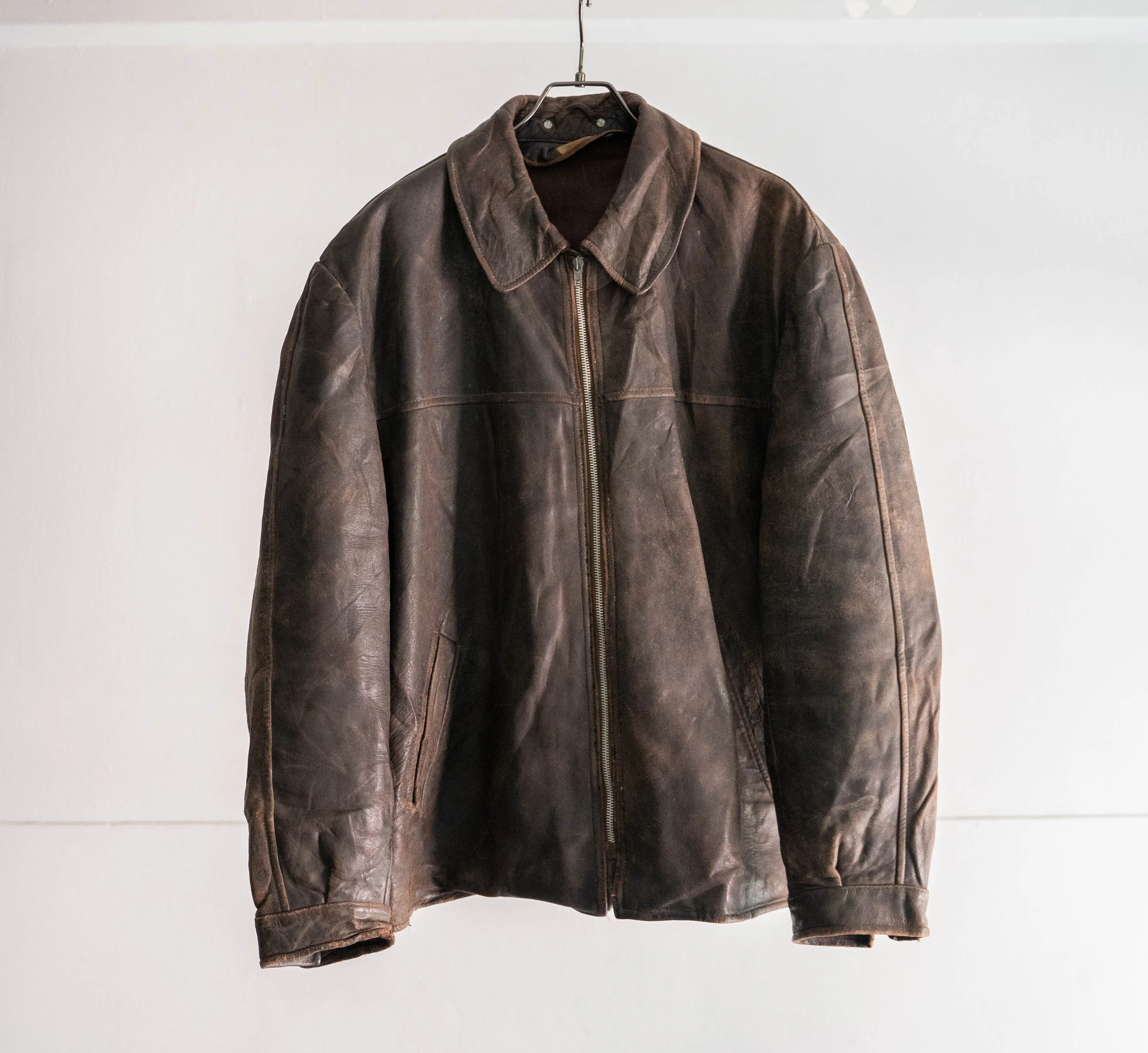 around 1960s Germany brown color leather jacket -good fade-