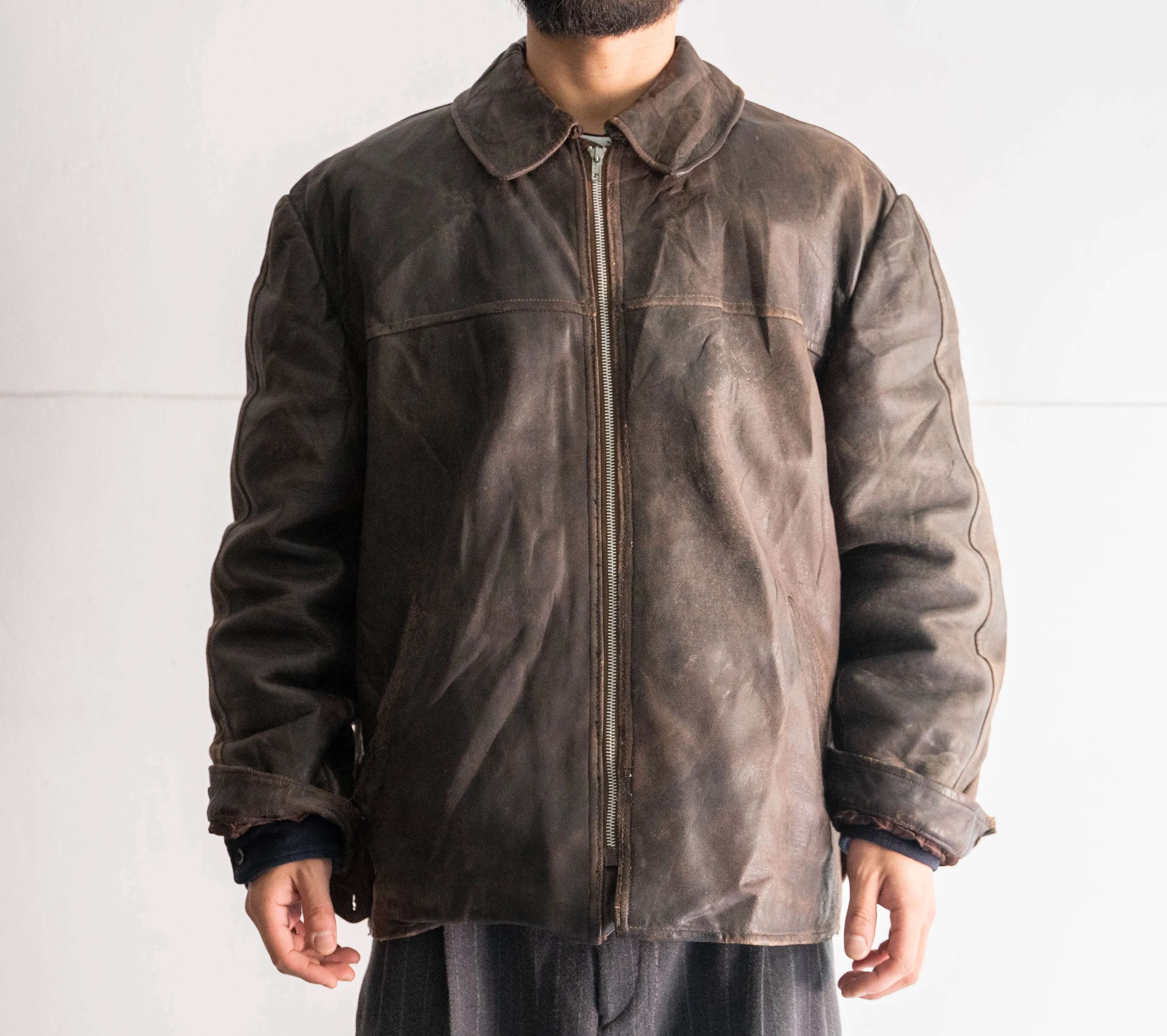 around 1960s Germany brown color leather jacket -good fade-