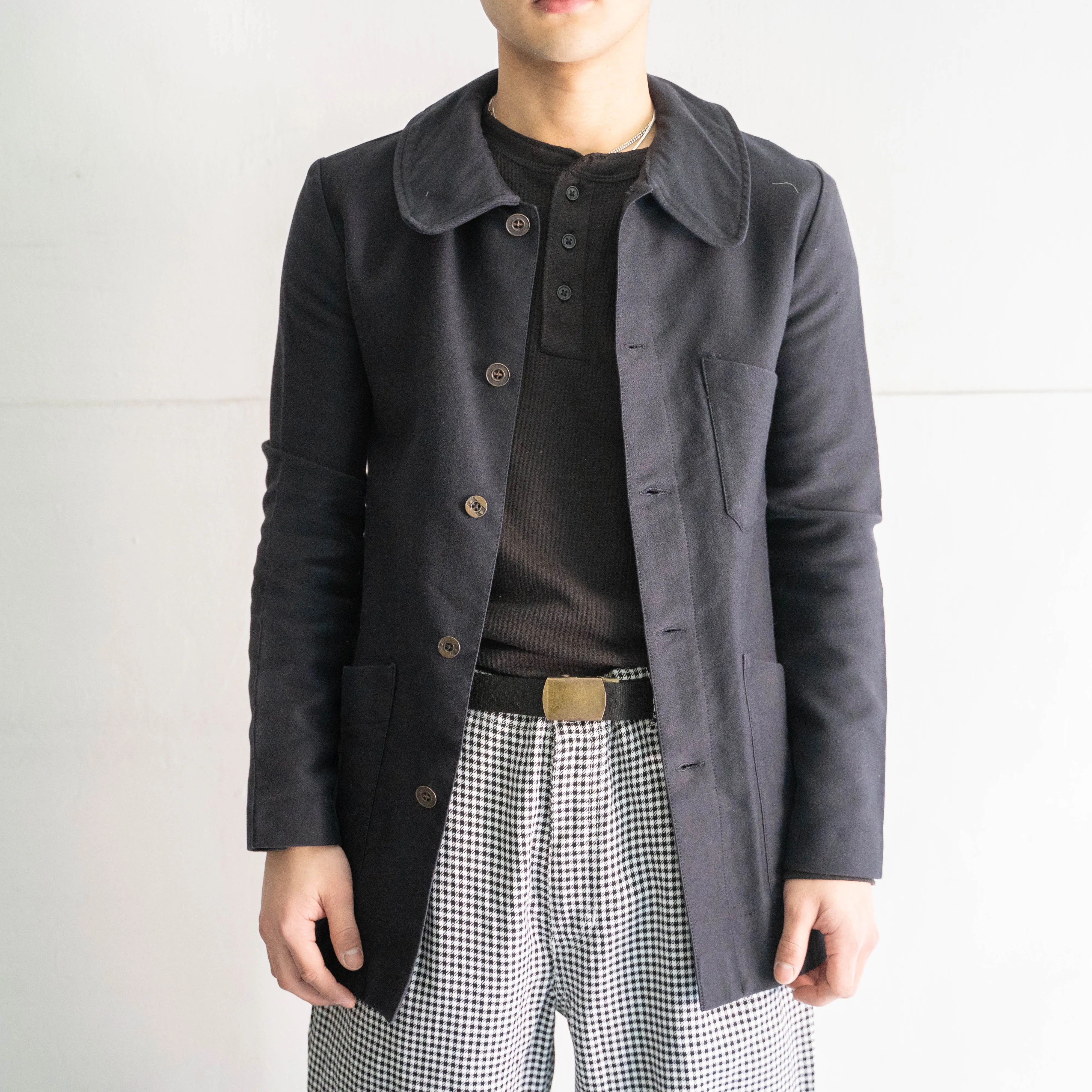 around 1970s black color work jacket -like a French moleskin-