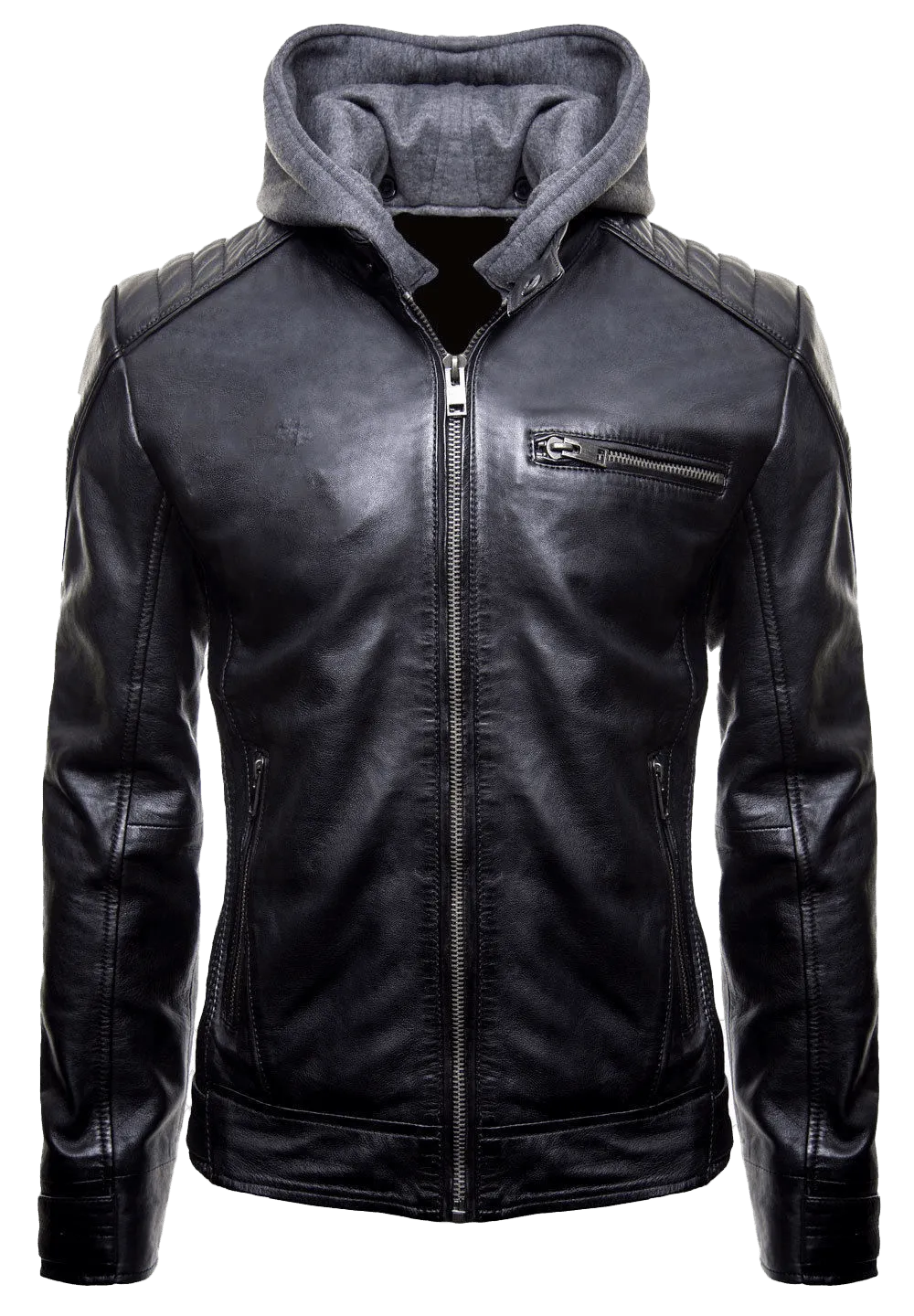 Batman Arkham Knight Inspired Men's Black Leather Hooded Jacket - Sleek Slim-Fit Style