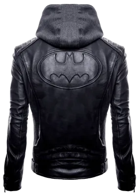 Batman Arkham Knight Inspired Men's Black Leather Hooded Jacket - Sleek Slim-Fit Style