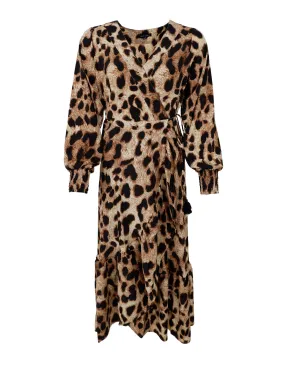 BCLUNA l/s wrap dress - Golden Leopard