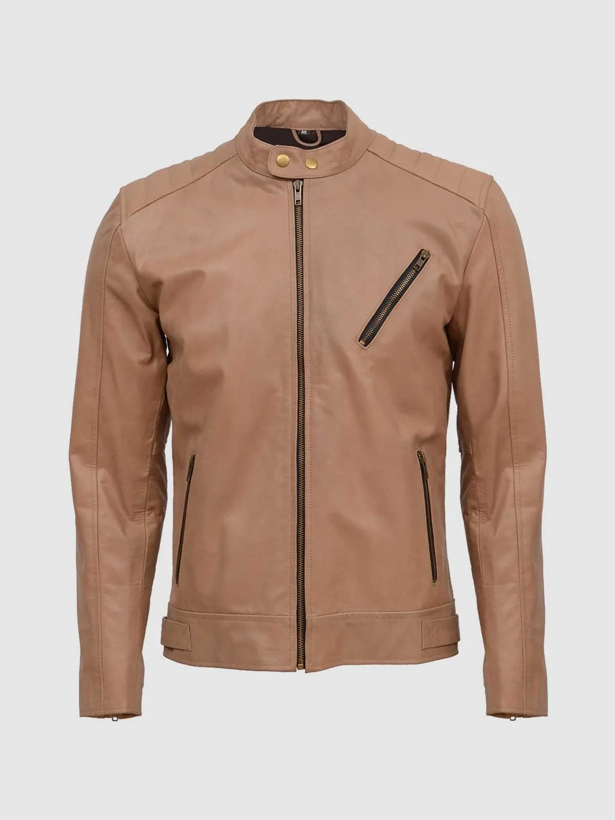 Beige Leather Biker Jacket