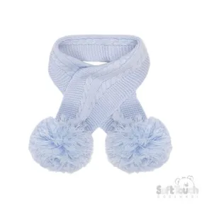 Blue 'Elegance' Cable Knit Scarf w/Pom Poms : SC12-B