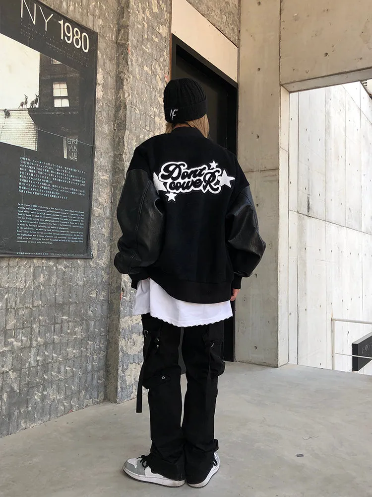 Blue Varsity Jacket Star Letters Towel Embroidery Baseball Uniform Men's and Women's Spring Loose Stitching Vibe Jacket