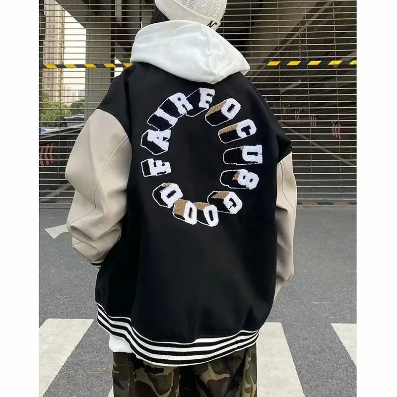 Bone Varsity Jacket Spring and Autumn Stitching Letters Embroidered Baseball Uniform Men and Women Loose