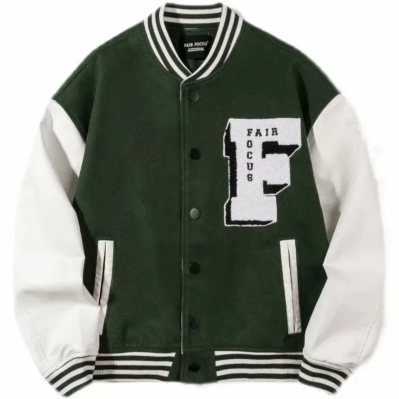 Bone Varsity Jacket Spring and Autumn Stitching Letters Embroidered Baseball Uniform Men and Women Loose