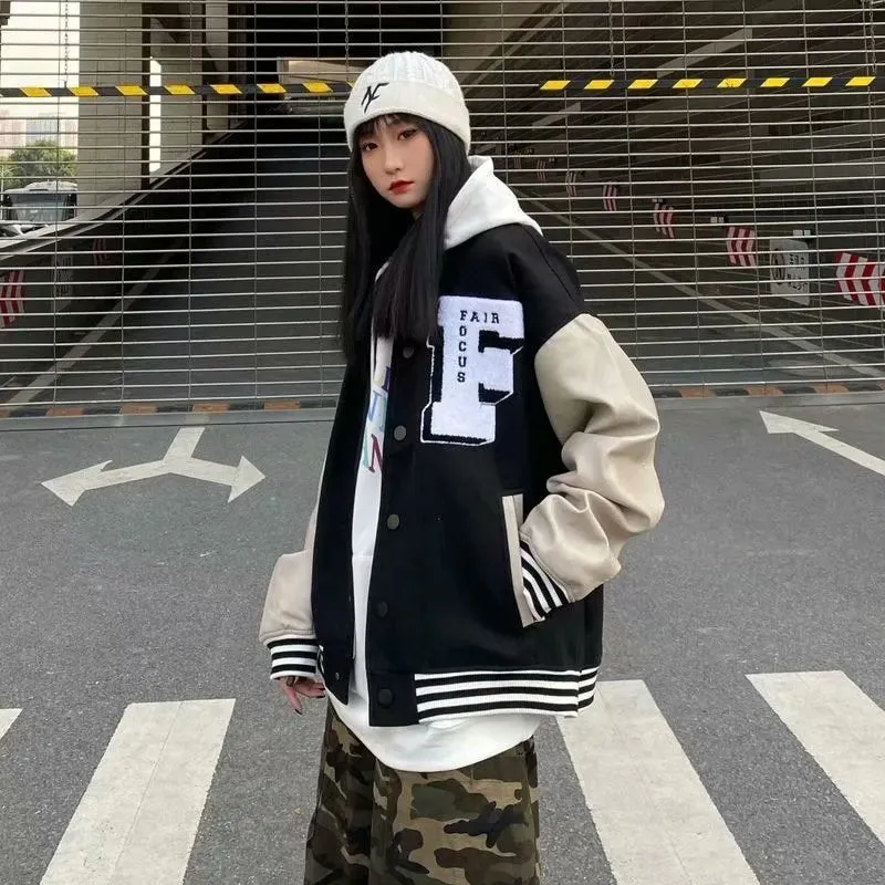 Bone Varsity Jacket Spring and Autumn Stitching Letters Embroidered Baseball Uniform Men and Women Loose