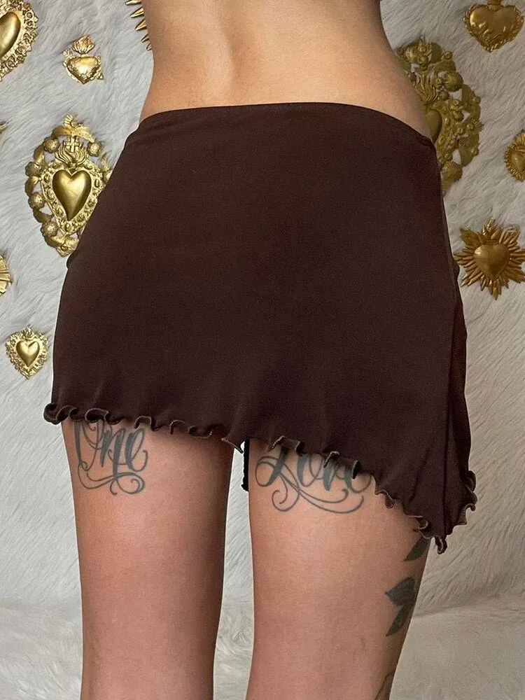 Brown Frill Vintage Skinny Mini Skirt