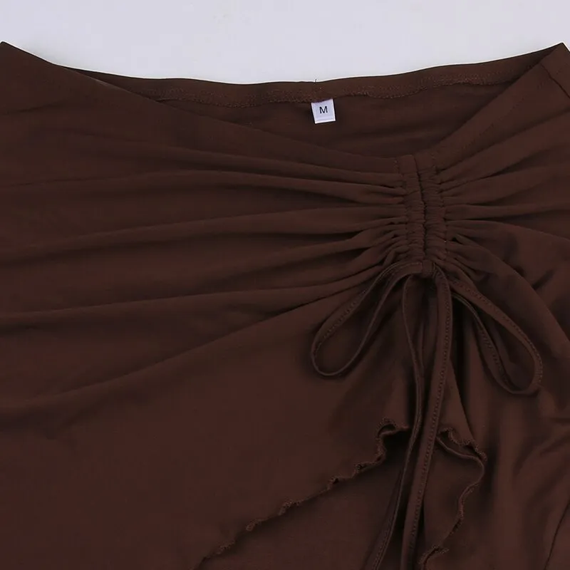 Brown Frill Vintage Skinny Mini Skirt