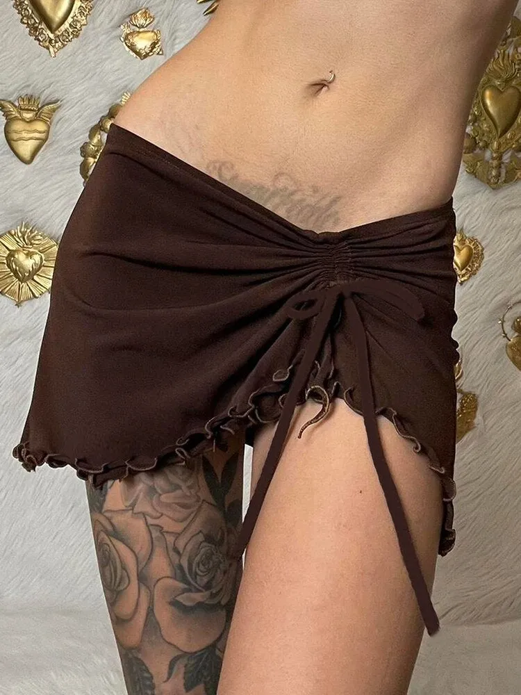 Brown Frill Vintage Skinny Mini Skirt