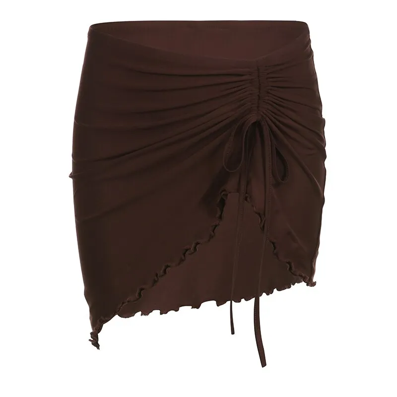 Brown Frill Vintage Skinny Mini Skirt