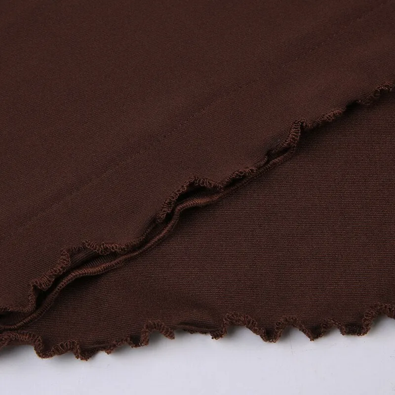 Brown Frill Vintage Skinny Mini Skirt