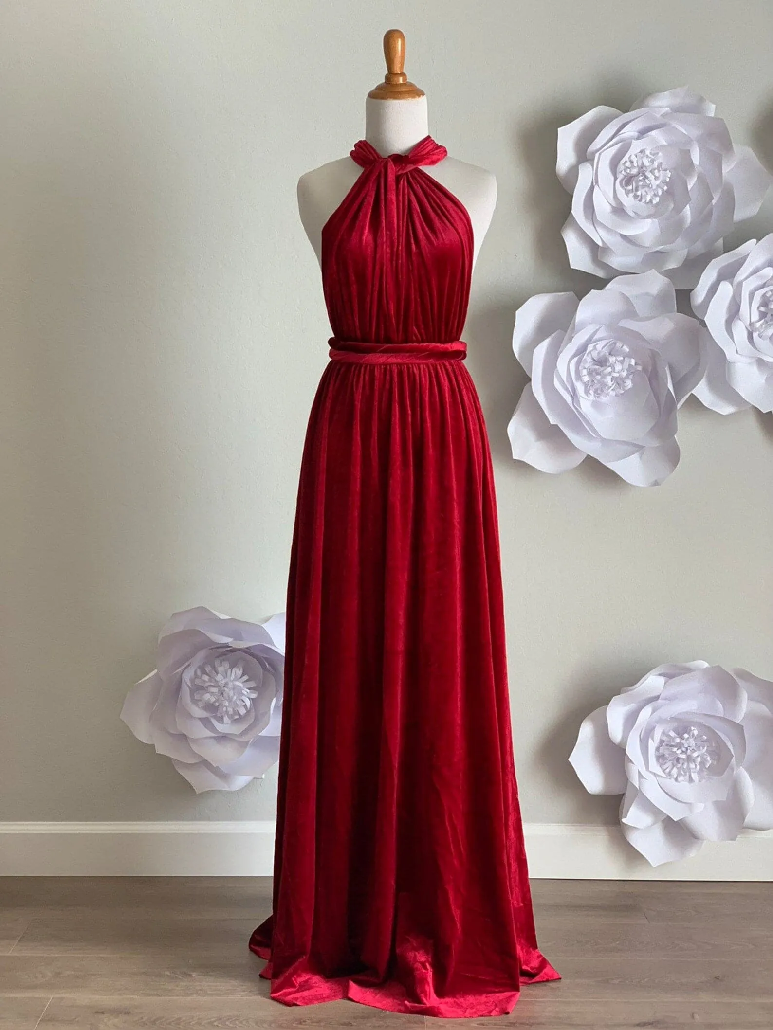 Burgundy Velvet Infinity Dress/ Wrap Convertible Bridesmaid Dress,Y20-27