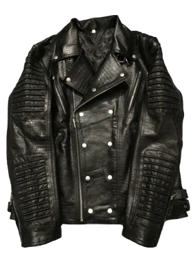 Cafe Racer Crocodile Style Black Leather Jacket | Men Cafe Racer Crocodile Style Leathe Jacket