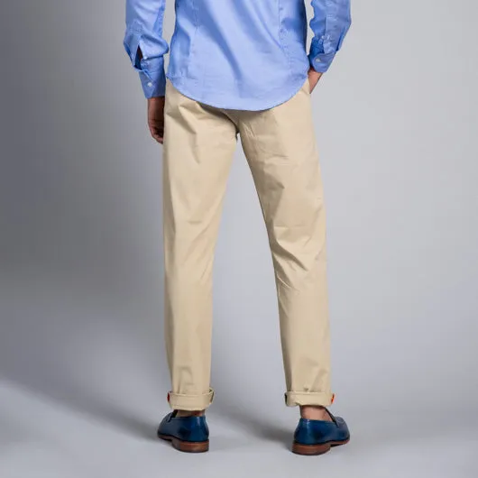 Calm Camel Light Beige Cotton Lycra Stretch Chinos