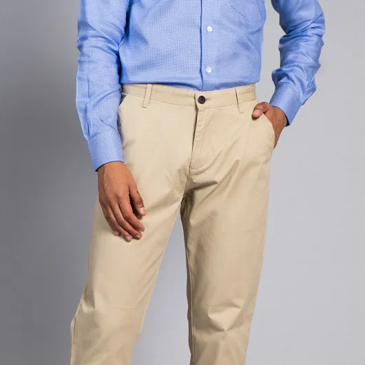 Calm Camel Light Beige Cotton Lycra Stretch Chinos