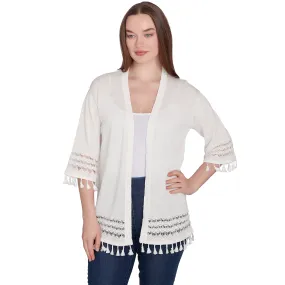 Cardigan Open Front Fringe Ivory - Ruby Rd