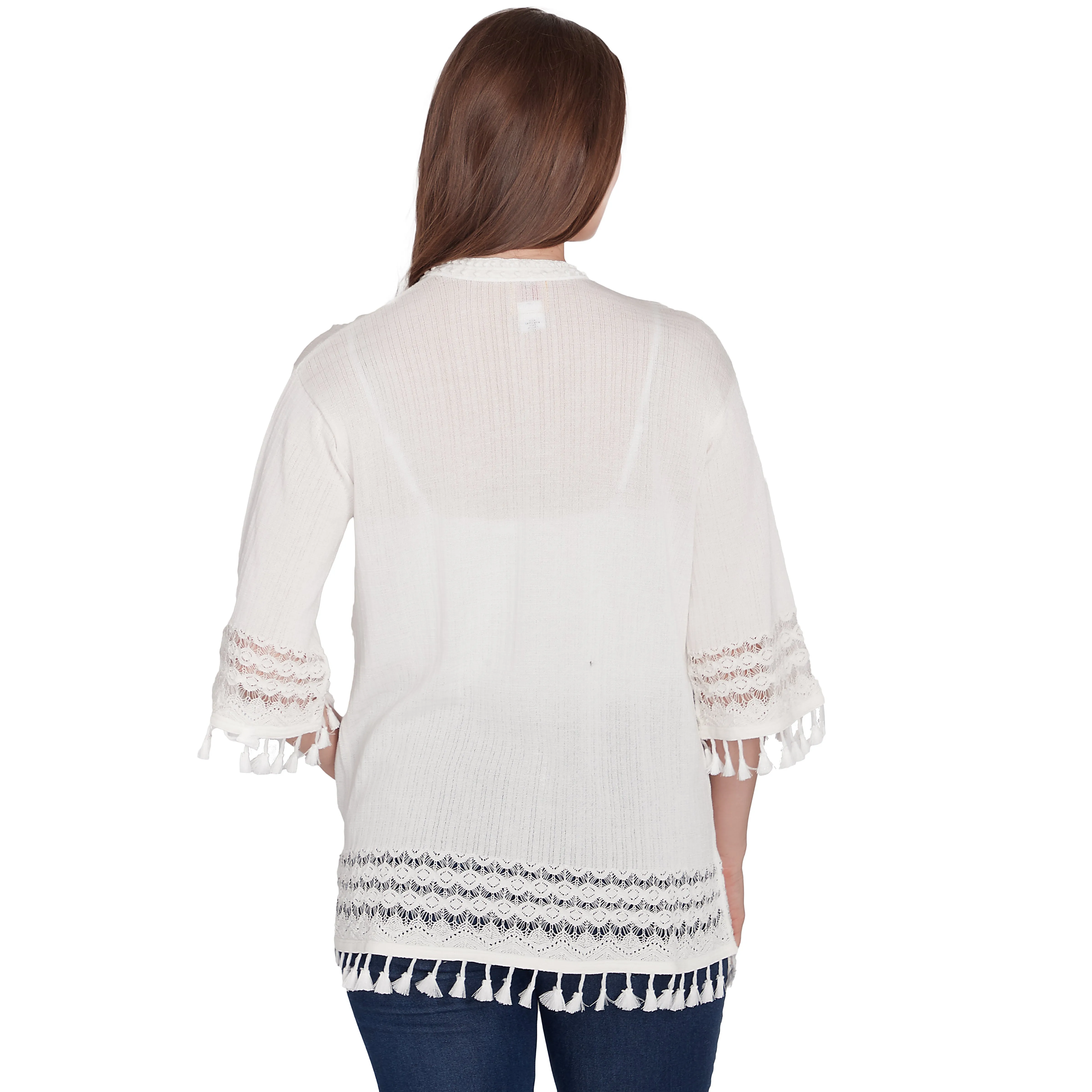 Cardigan Open Front Fringe Ivory - Ruby Rd