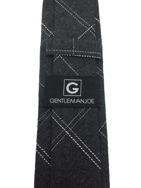 Charcoal Gray Cotton Skinny Tie with Argyle Pattern