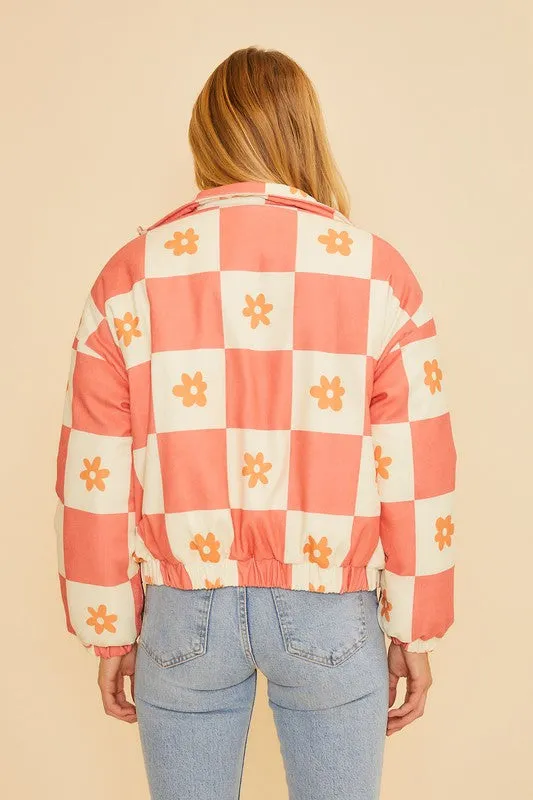 Check Puff Jacket in Dreamsicle