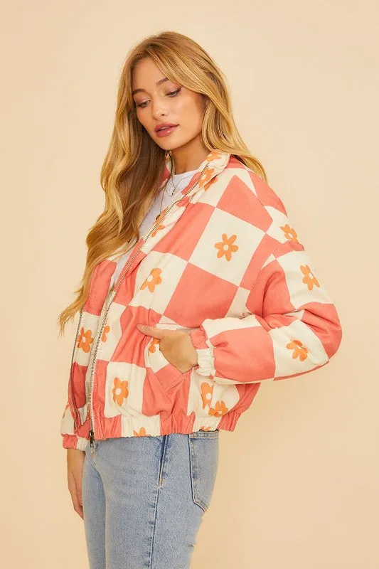 Check Puff Jacket in Dreamsicle