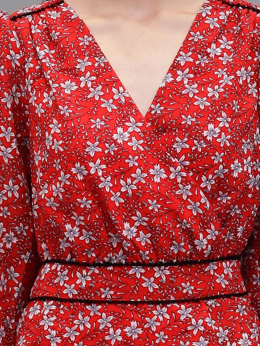 Cherry Blossom Bliss Woven Red Wrap Dress