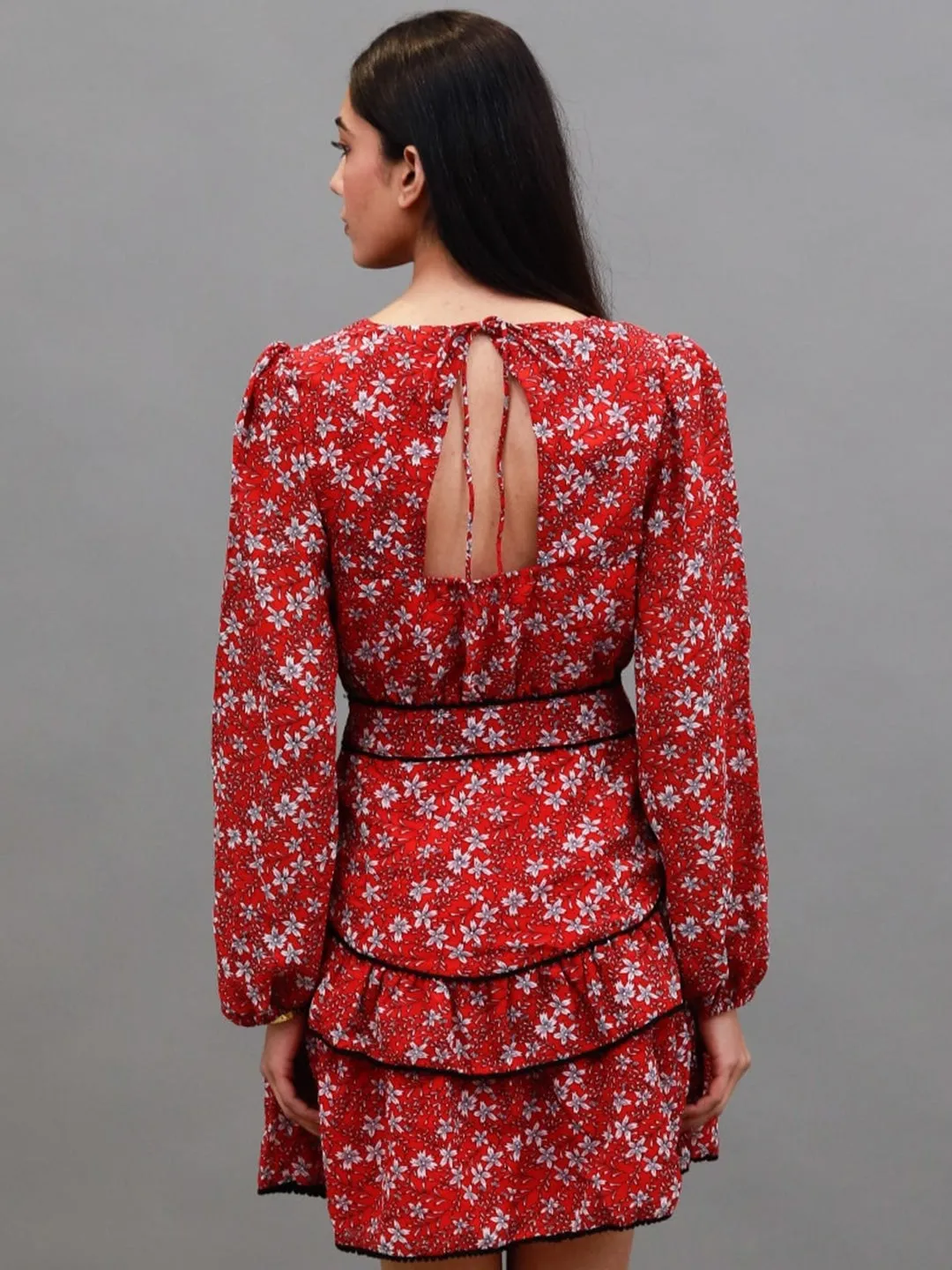 Cherry Blossom Bliss Woven Red Wrap Dress