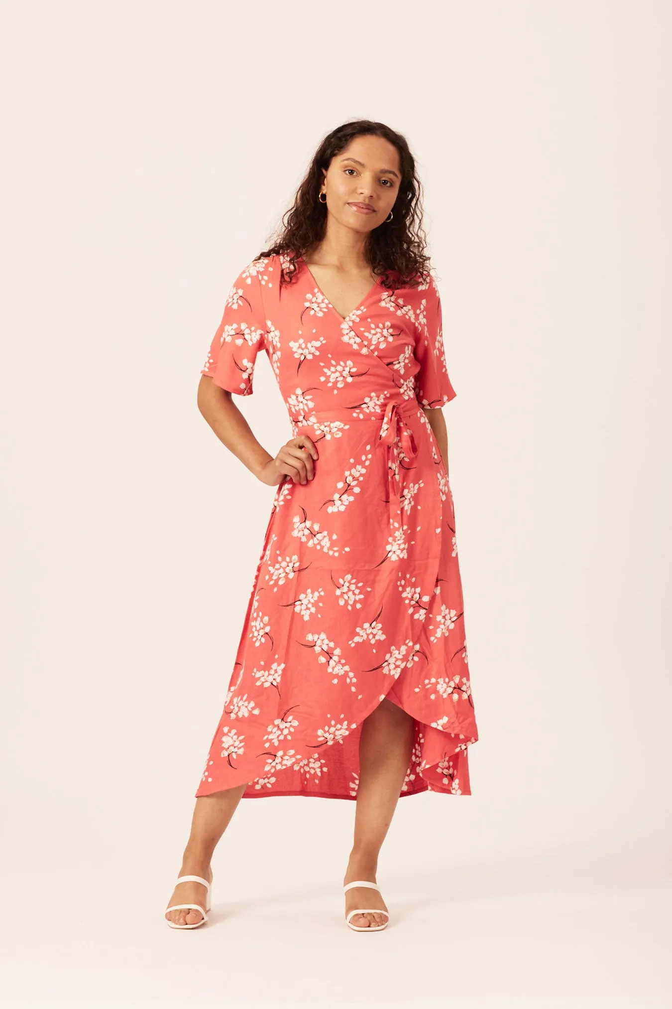 Claire Midi Wrap Dress Red