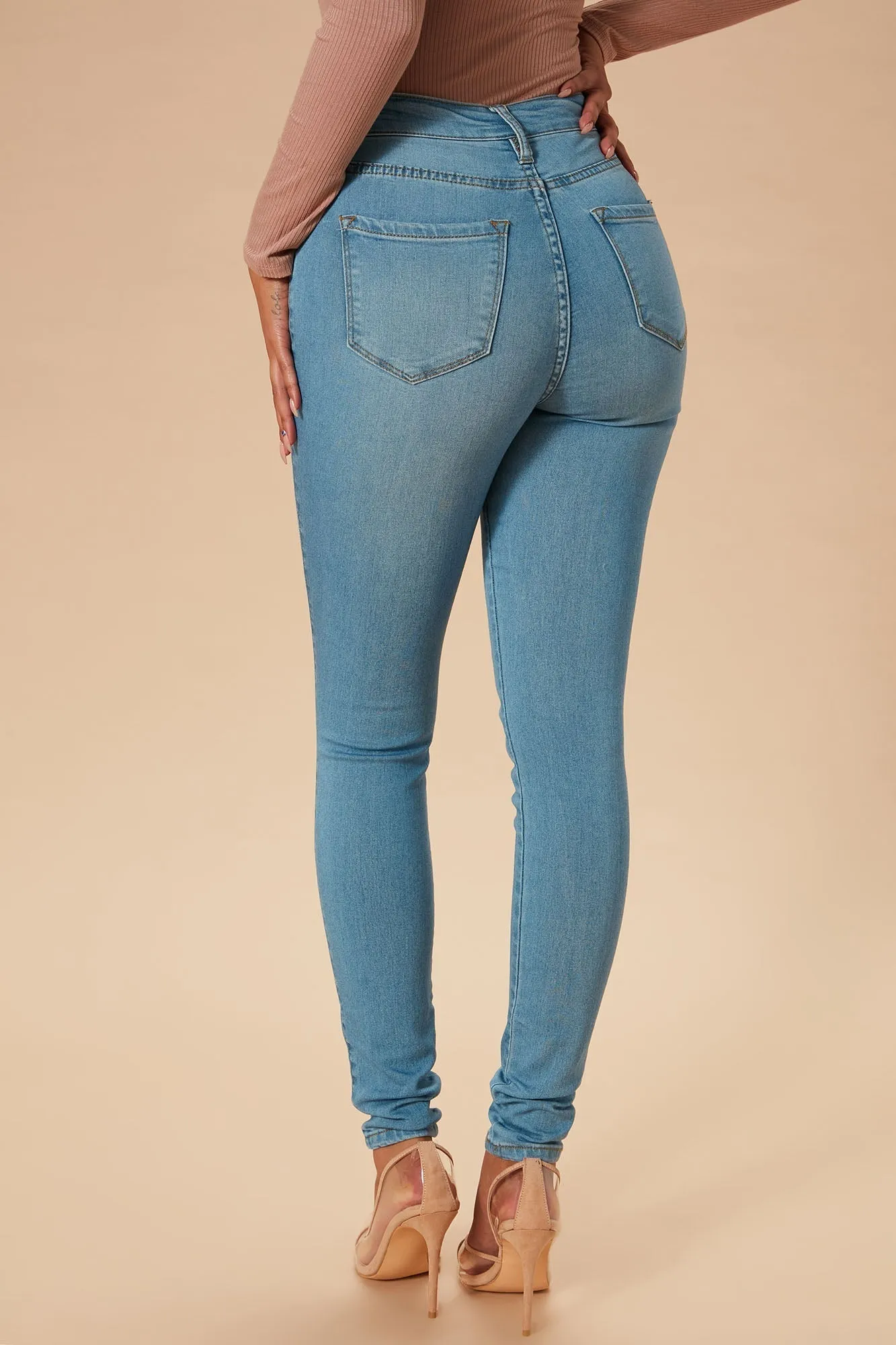 Classic High Waist Skinny Jeans - Light Blue Wash