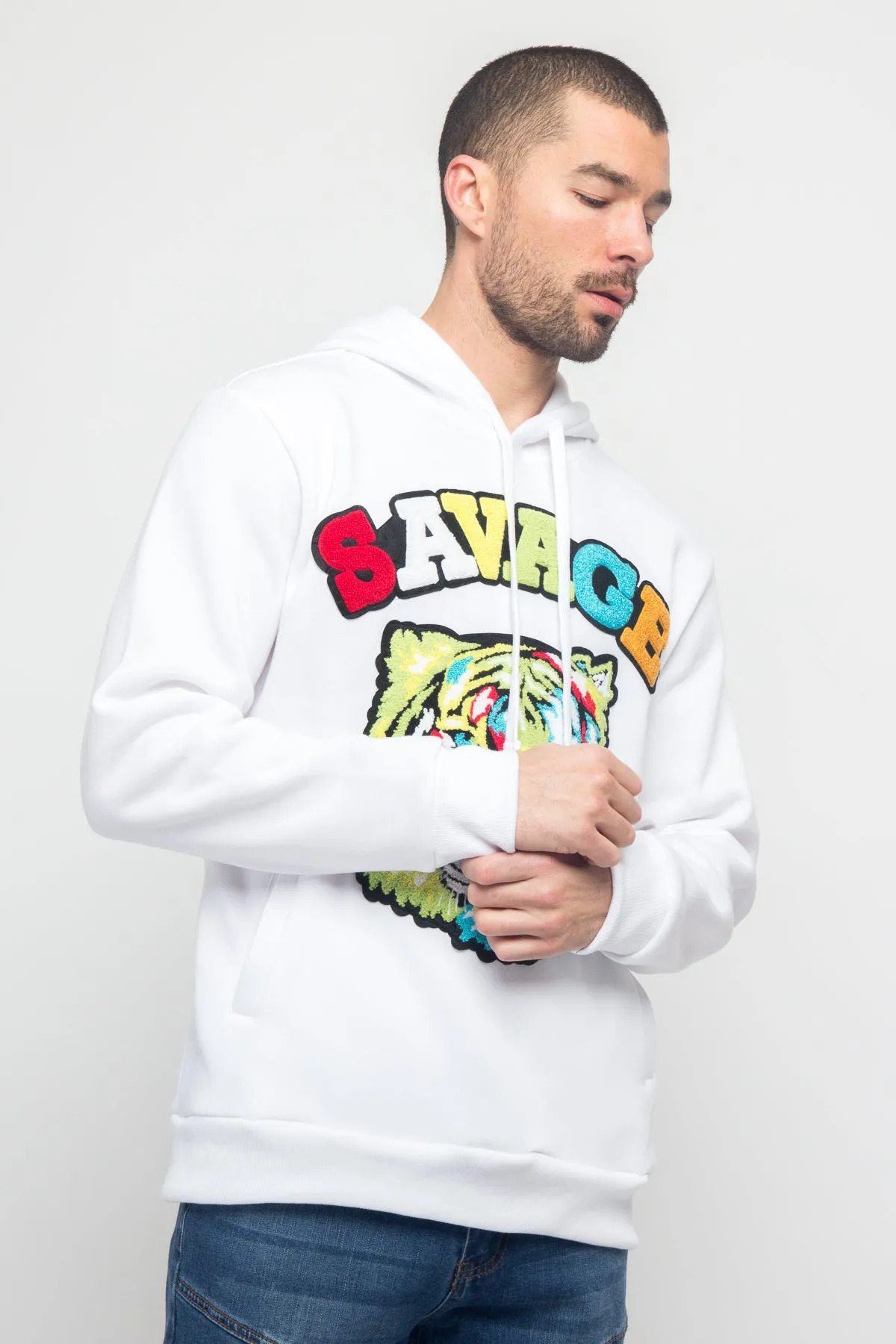 Colorful Chenille Patched Savage Tiger Hoodie