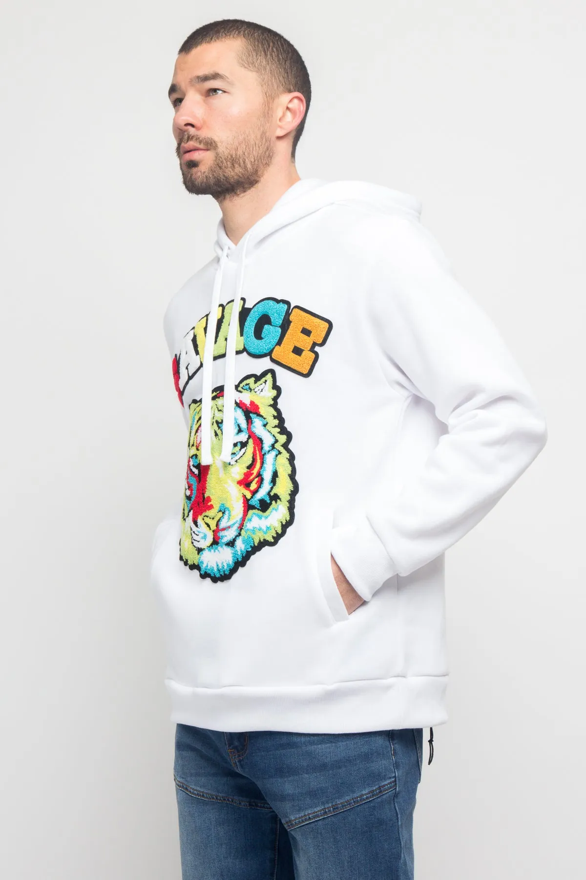 Colorful Chenille Patched Savage Tiger Hoodie