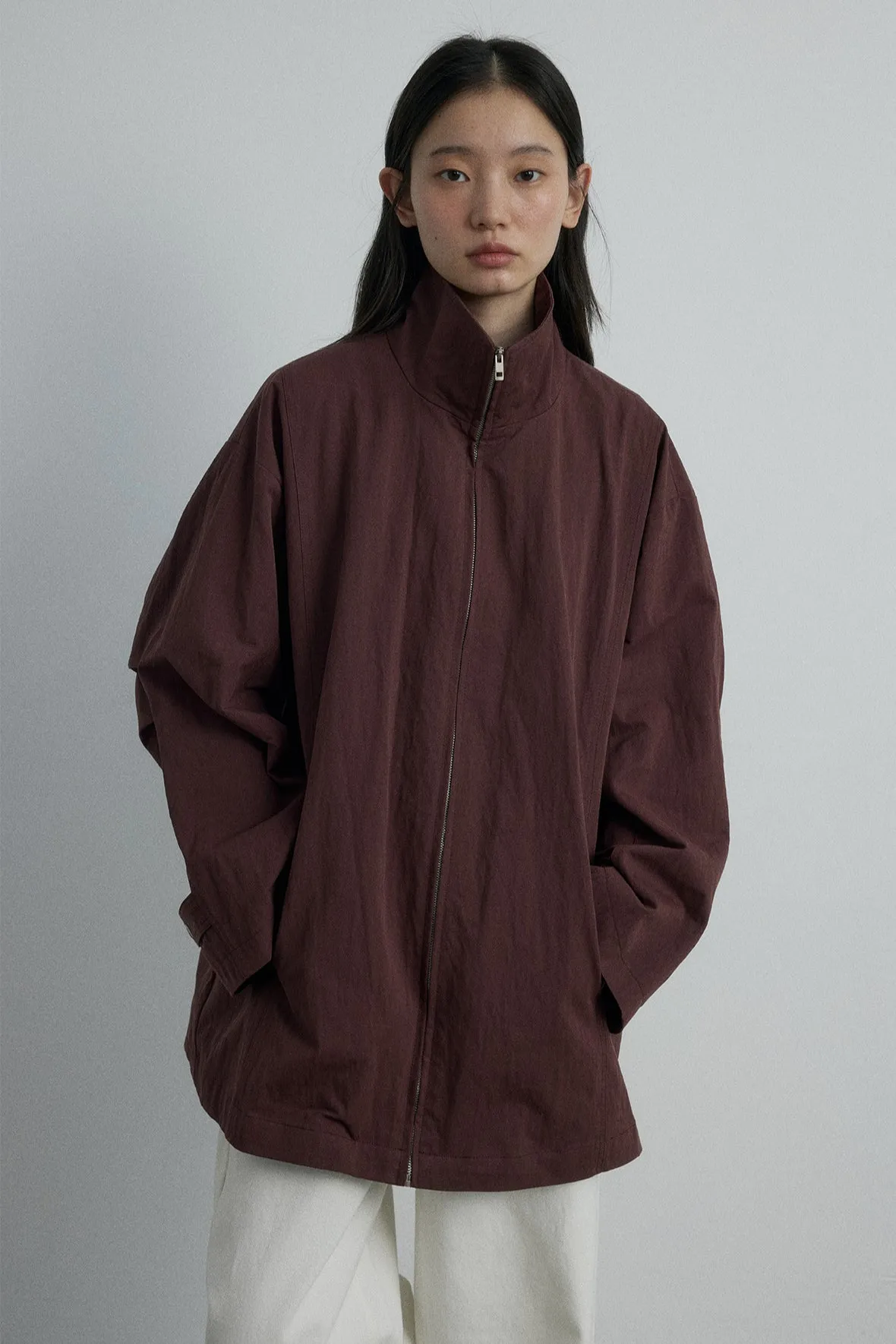 Cotton blend mid-length windbreaker jacket | 4 color