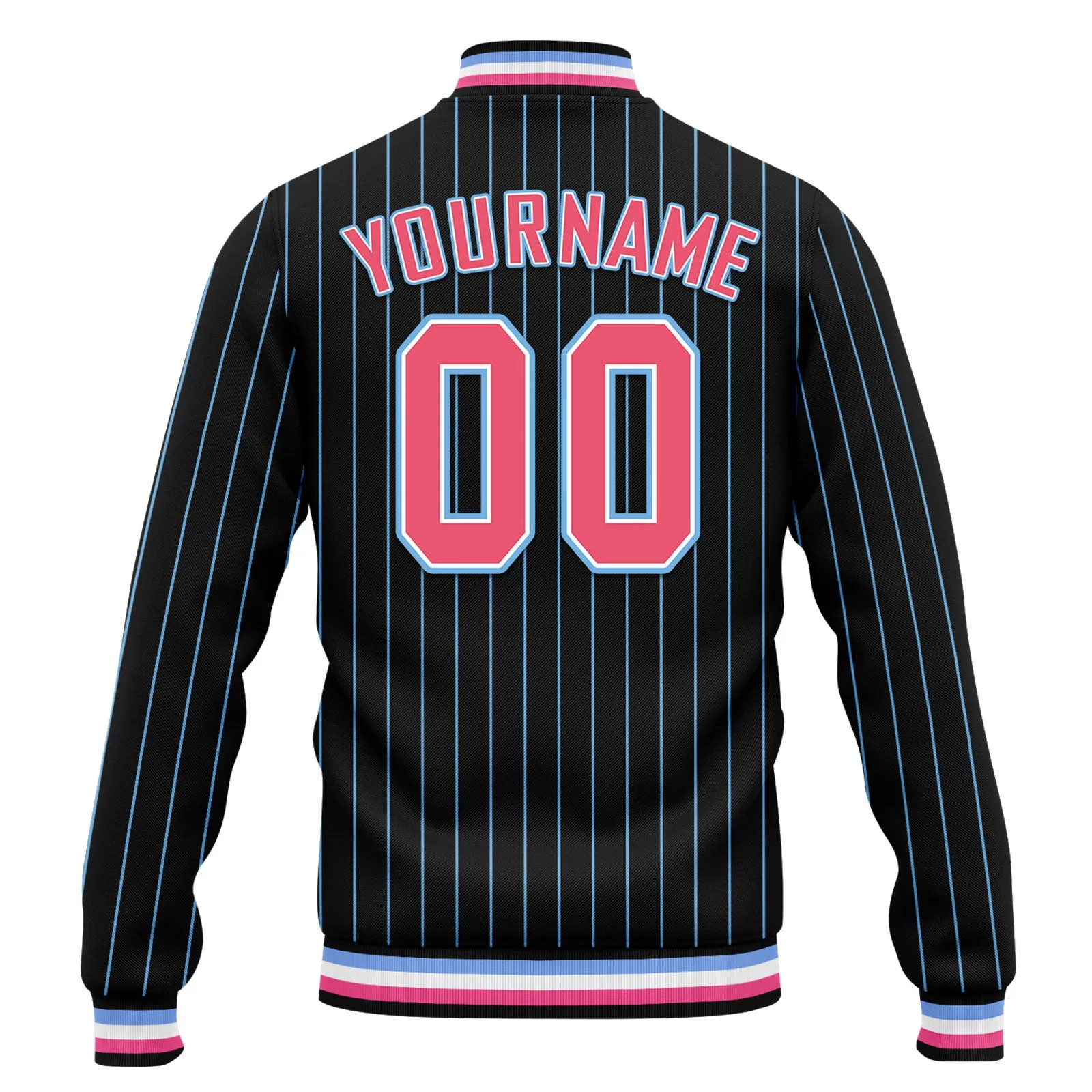 Custom Black Blue Stripe Fashion Jacket Bomber Full-Snap Varsity Letterman Personalized Jacket FZ005-D020219-30