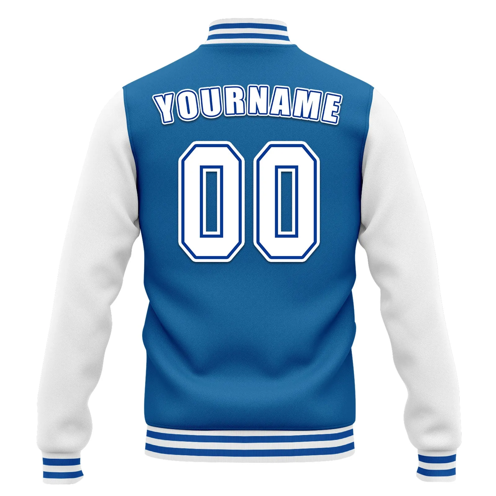 Custom Blue White Jacket Bomber Full-Snap Varsity Letterman Personalized Jacket FZ005-D020255-11