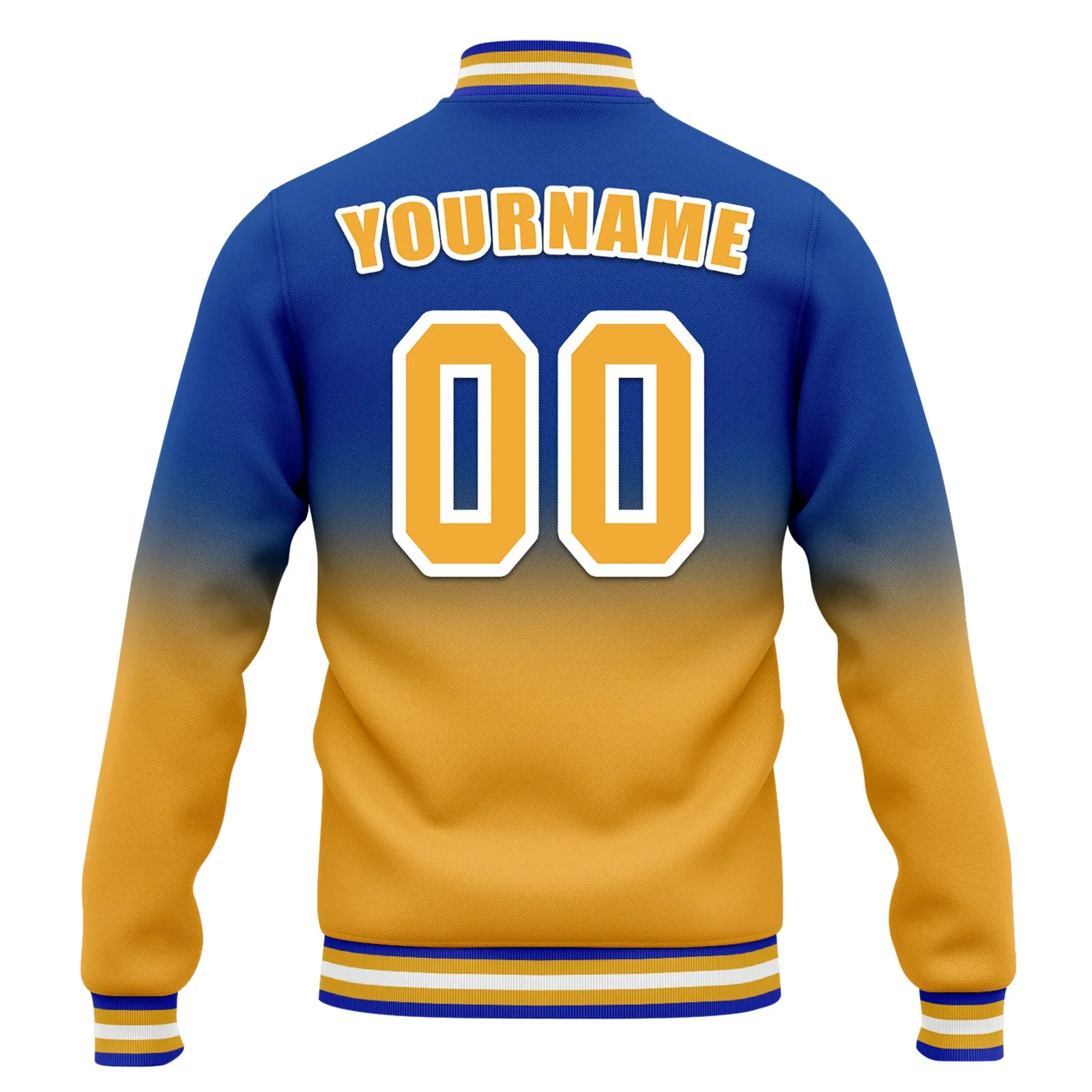 Custom Blue Yellow Fade Fashion Jacket Bomber Full-Snap Varsity Letterman Personalized Jacket FZ005-D020229-28