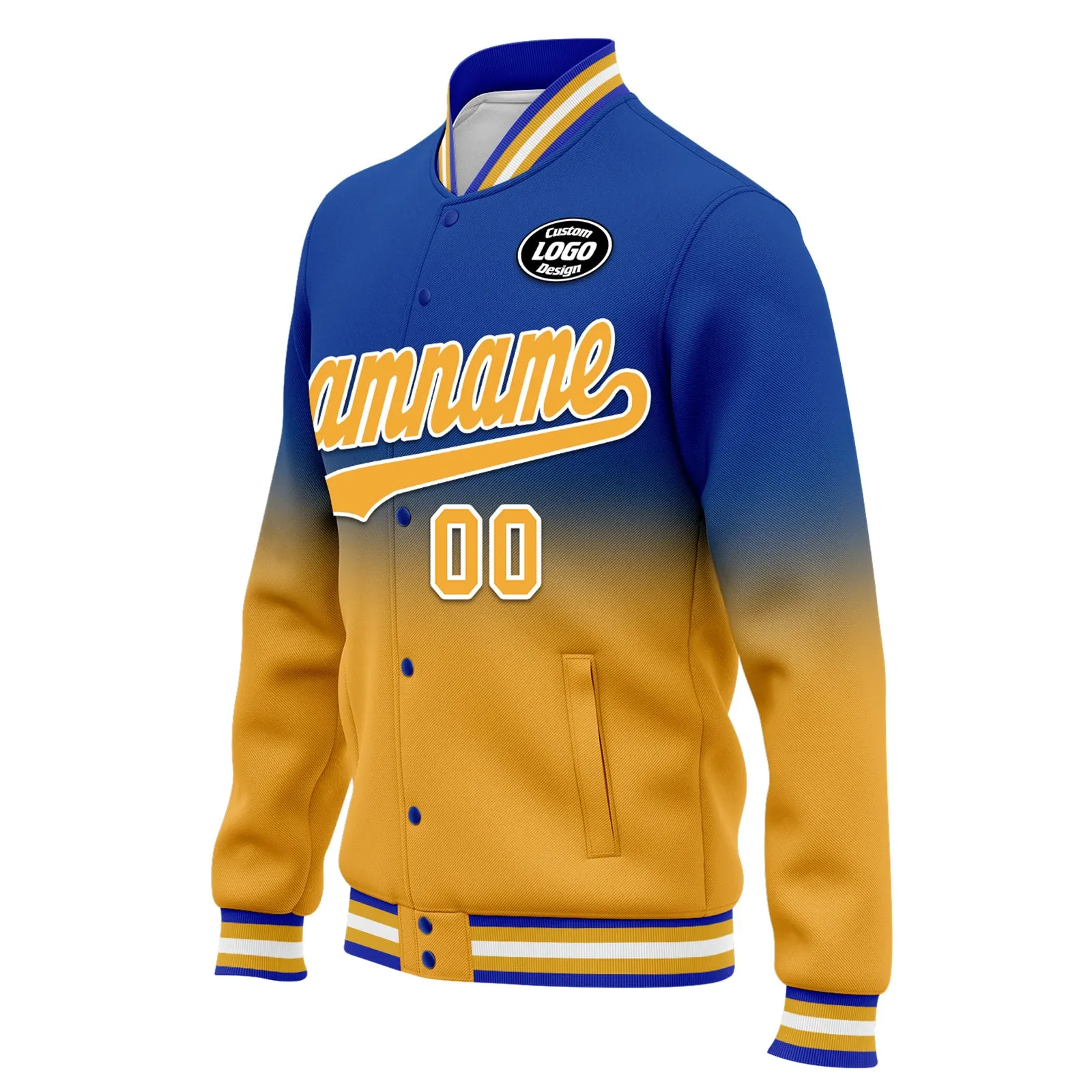 Custom Blue Yellow Fade Fashion Jacket Bomber Full-Snap Varsity Letterman Personalized Jacket FZ005-D020229-28